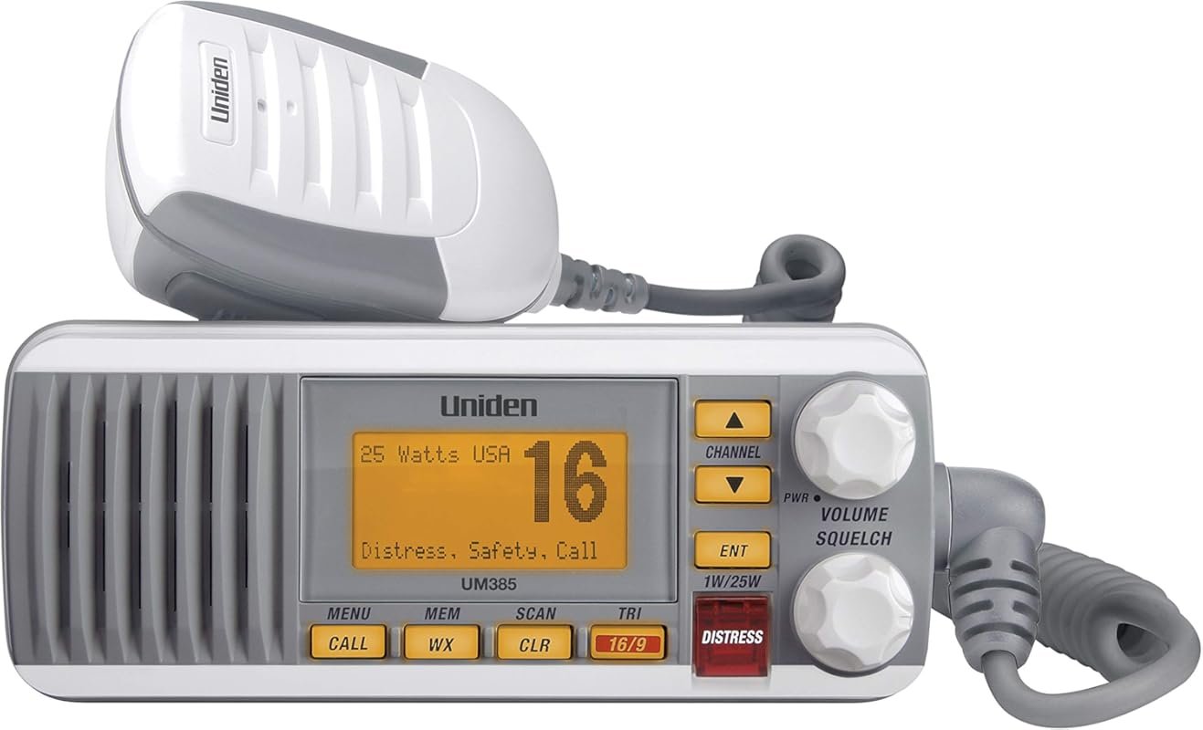 Uniden UM385 Fixed Mount Marine VHF Radio, 25 Watts, IPX4, DSC, NOAA,