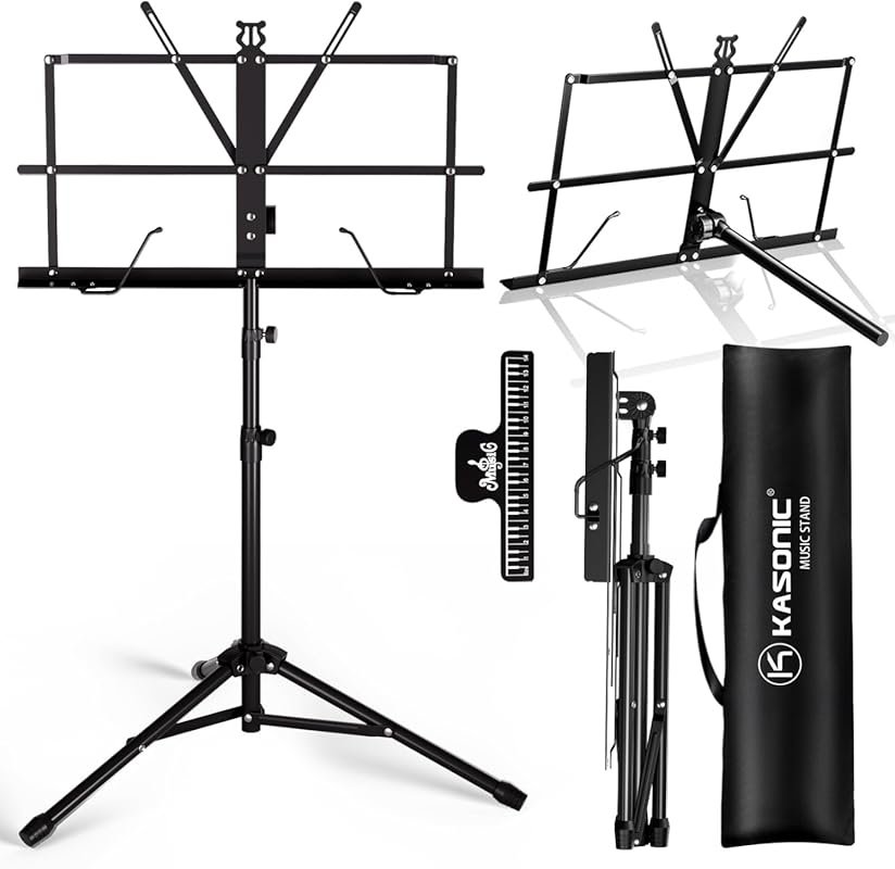 K KASONIC Portable Folding Music Stand: Dual-Use Desktop, Lightweight,