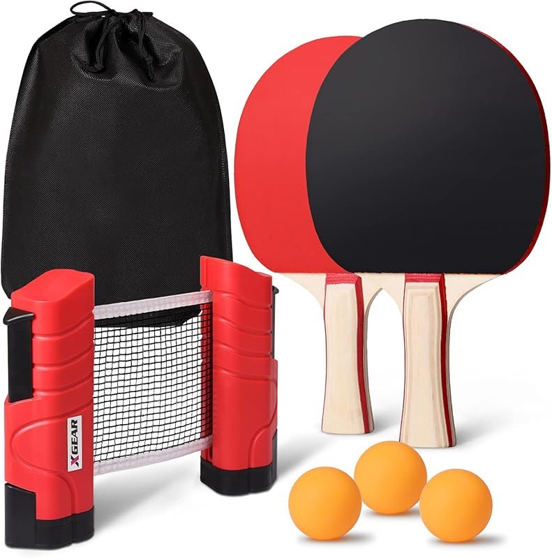 Portable Ping Pong Set with Retractable Net, Paddles, and Balls for An