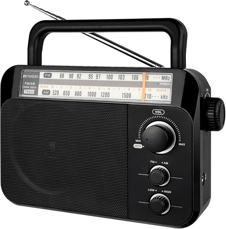 Retekess TR604 Portable AM/FM Radio: D Battery Operated with Large Dia
