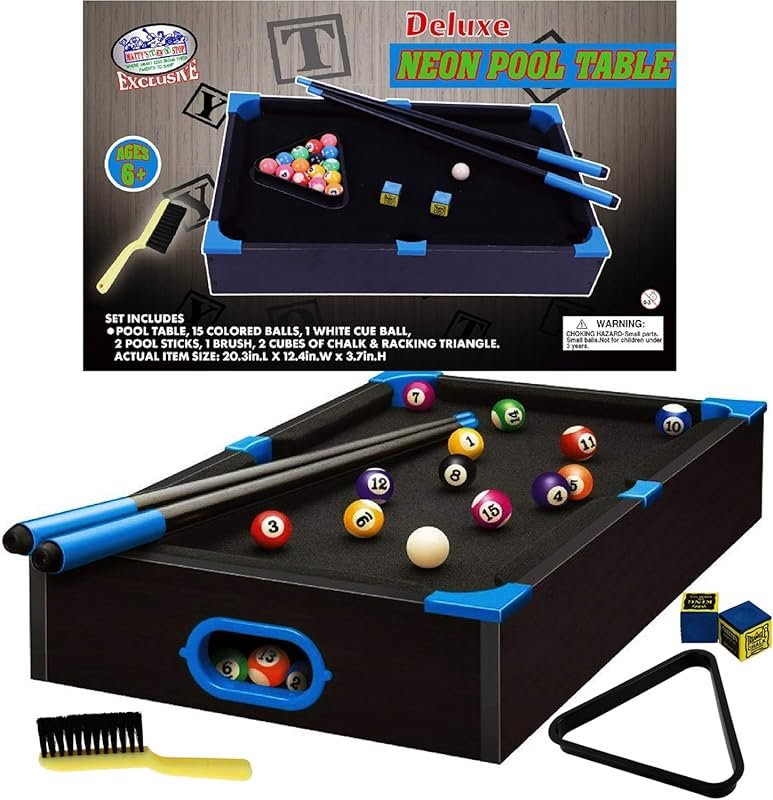 20 Inch Wooden Table Top Pool Game with Balls, Cues, and Chalk
