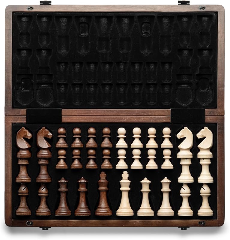 Portable 15-inch Magnetic Wooden Folding Travel Chess Set with Staunto