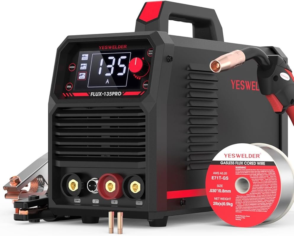 YESWELDER 135Amp 110V 3-in-1 Welder: Flux Core MIG, TIG, Stick, IGBT, 