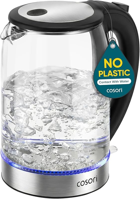 Cosori Electric Kettle: 1.7L Borosilicate Glass, No Plastic Contact, W