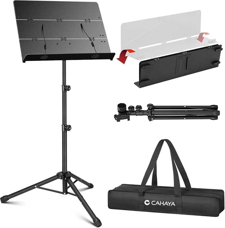 CAHAYA Portable Foldable Music Stand: Tri-Fold Panel, Sturdy Metal, He