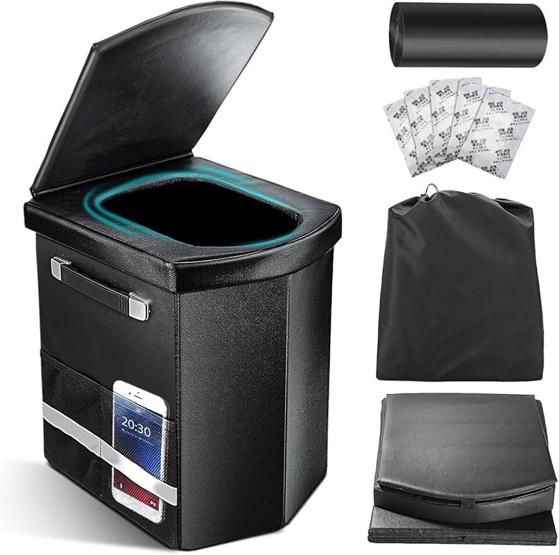 Tall Portable Camping Toilet for Adults, featuring a Lid and Carry Bag