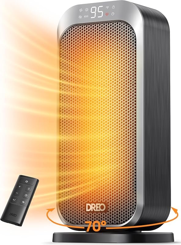 DREO Quiet 1500W PTC Ceramic Space Heater: Portable, with Remote and O