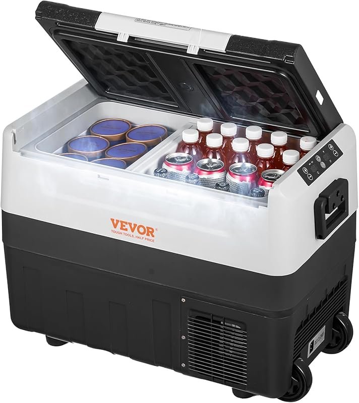 VEVOR 48 Quart Dual Zone Portable Car Refrigerator Freezer, 12V/24V AC