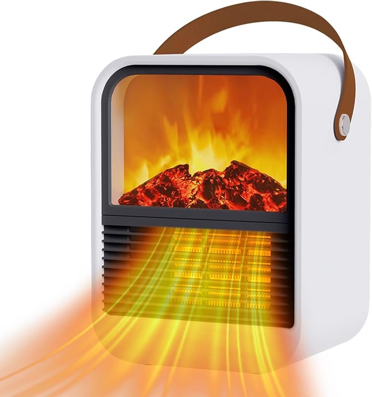 Portable Mini Electric Fireplace Heater: Quiet PTC Ceramic Heater for 