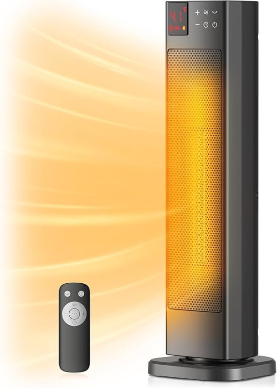 Safe Oscillating Ceramic Tower Heater with Programmable Thermostat, Re