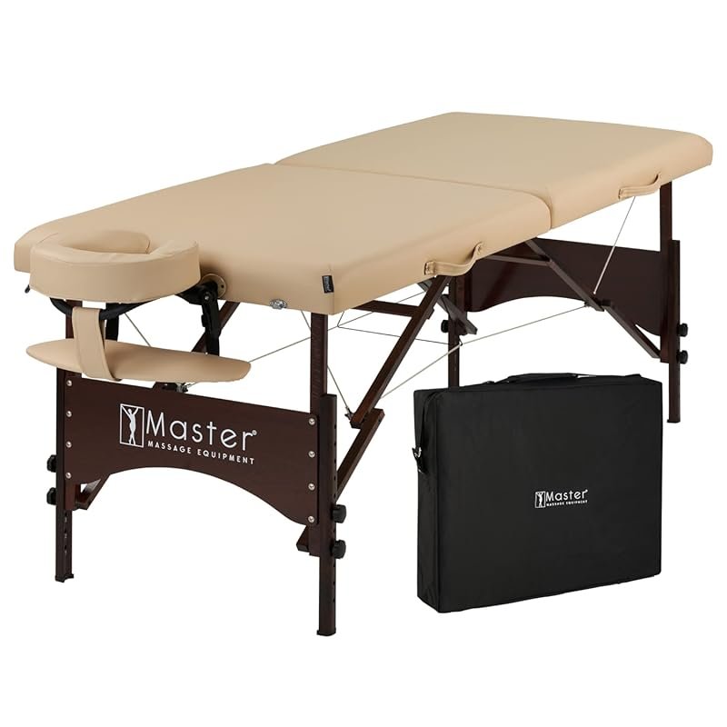 Master Massage Argo Portable Table with Walnut Legs for Spa and Tattoo