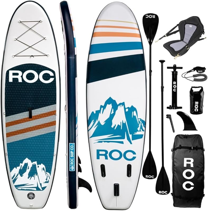 Roc Inflatable Stand Up Paddle Board: Portable SUP Kit, Stable Design,
