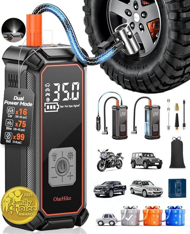 OlarHike Cordless Tire Inflator Portable Air Compressor, 150PSI Dual P
