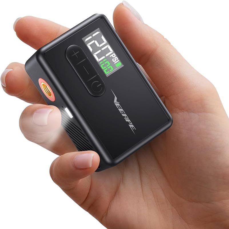 VEEAPE Portable Electric Bike Pump: 120PSI with Auto Stop, Presta/Schr