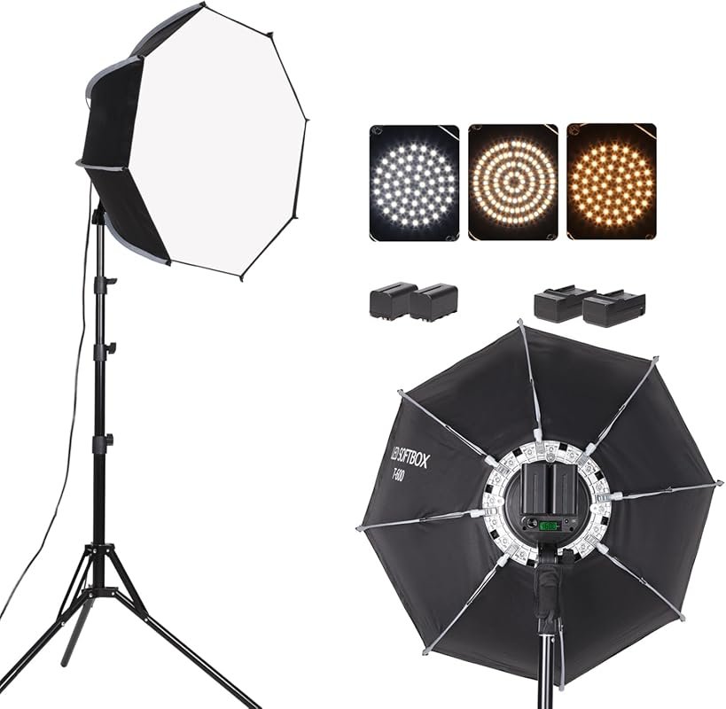 Octagonal Softbox LED Photography Light Kit with Rechargeable Battery 