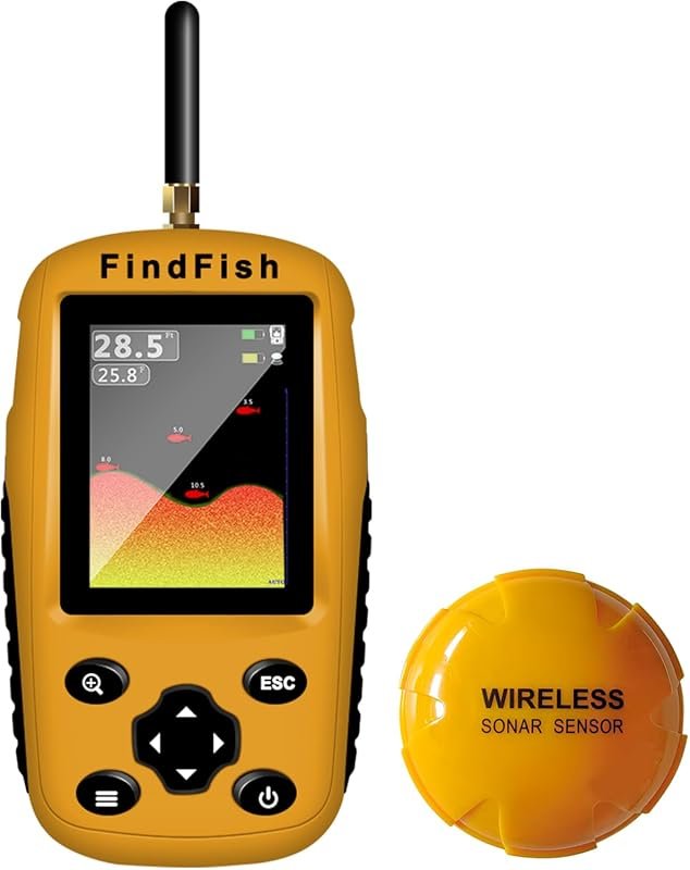 Portable Wireless Sonar Depth Finder: Featuring Fish Size, Water Temp,