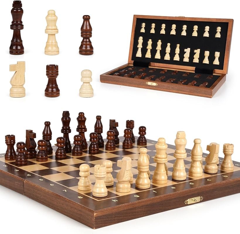 Portable 12-inch Magnetic Wooden Folding Travel Chess Set with 2 Extra