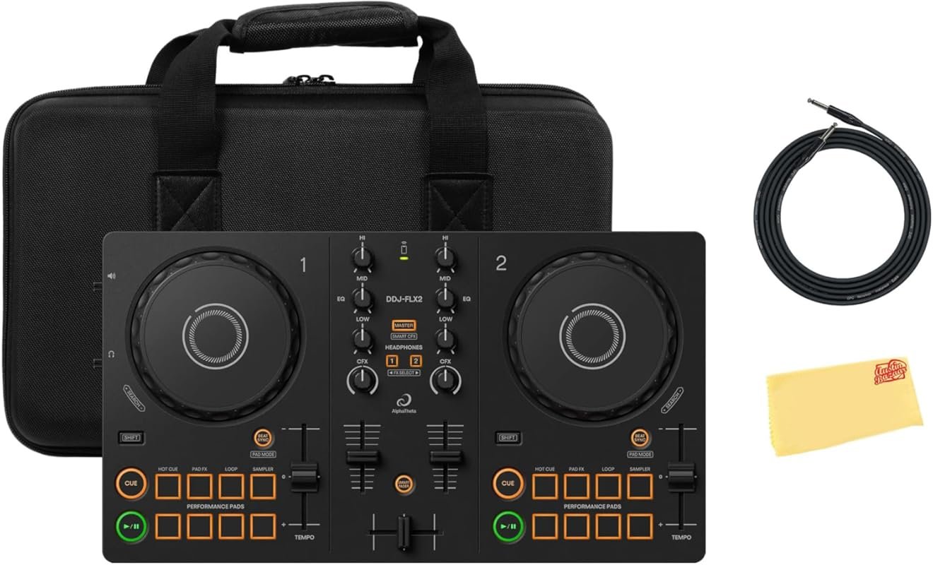 Pioneer DJ AlphaTheta DDJ-FLX2 Compact 2-Channel DJ Controller Bundle