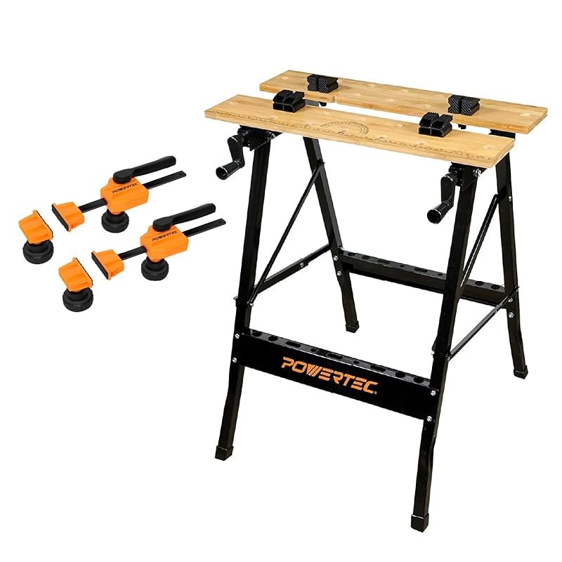 POWERTEC Portable Woodworking Bench: Folding Sawhorse with Bench Dogs,