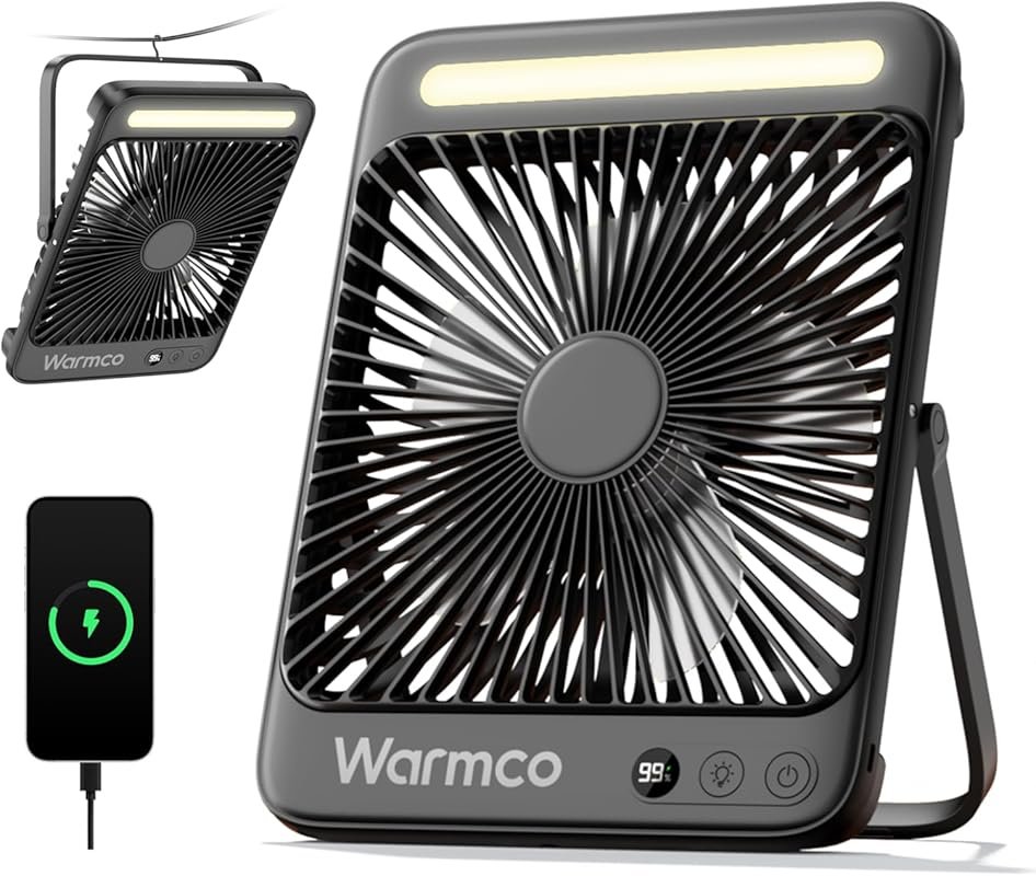 Warmco 20000mAh Battery Powered Fan, Ultra-Slim 8-Inch Portable Campin