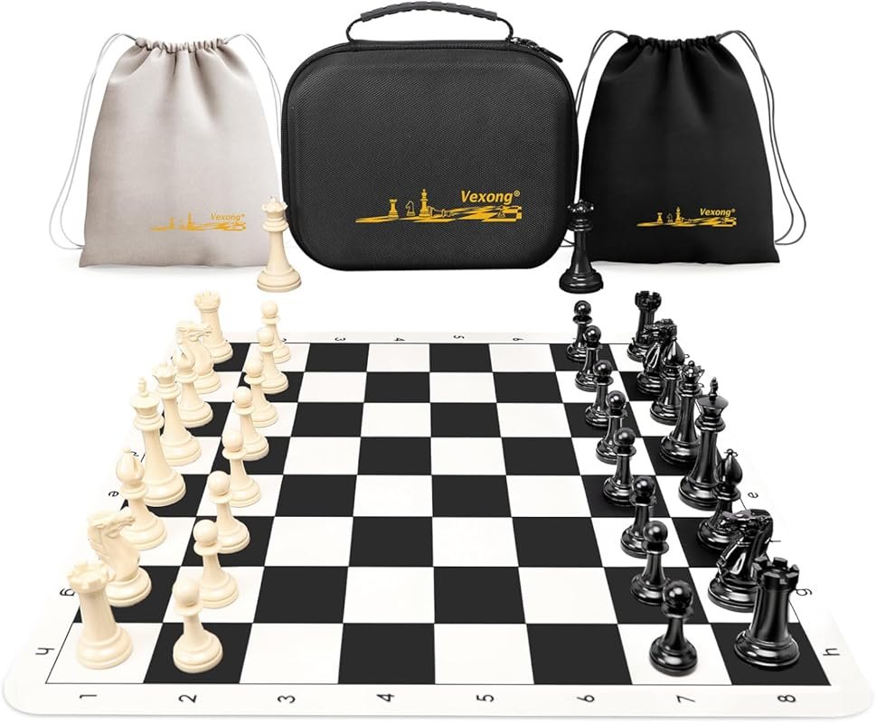 Portable 20-inch Silicone Chess Set with Weighted Staunton Pieces, 2 E