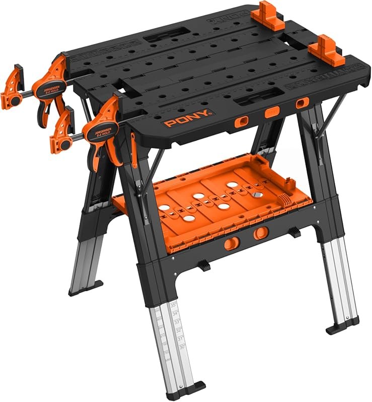 PONY Jorgensen Portable Woodworking Bench: 2-in-1 Heavy Duty Folding S
