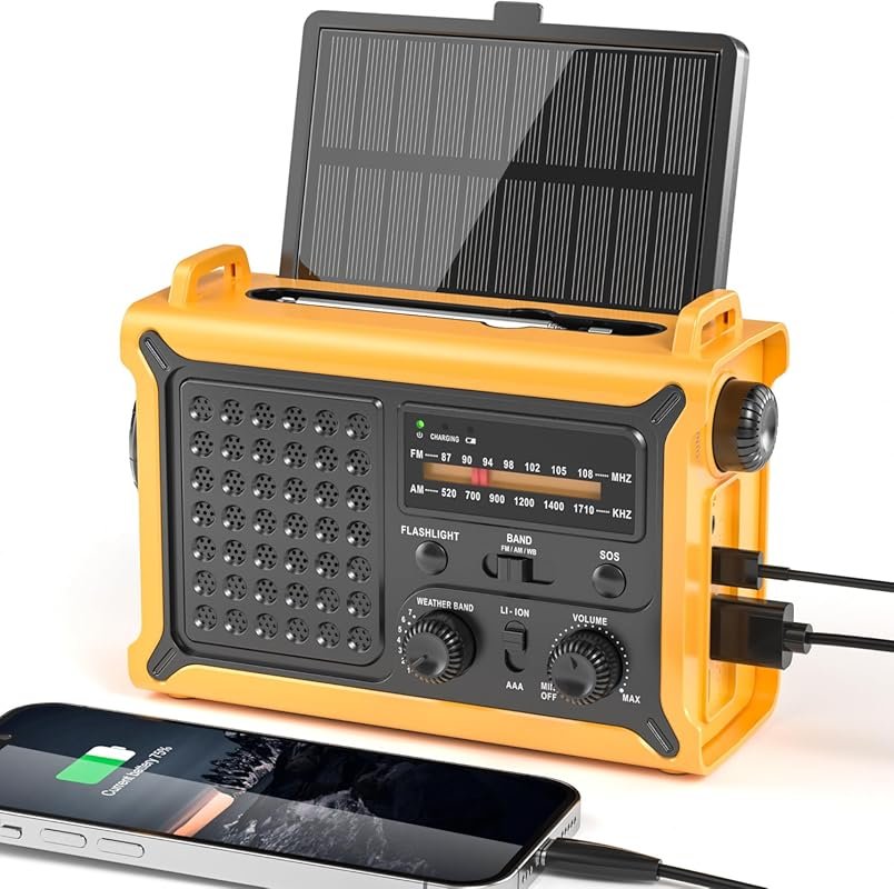 Portable AM/FM NOAA Weather Radio: Emergency Hand Crank, Solar Power, 