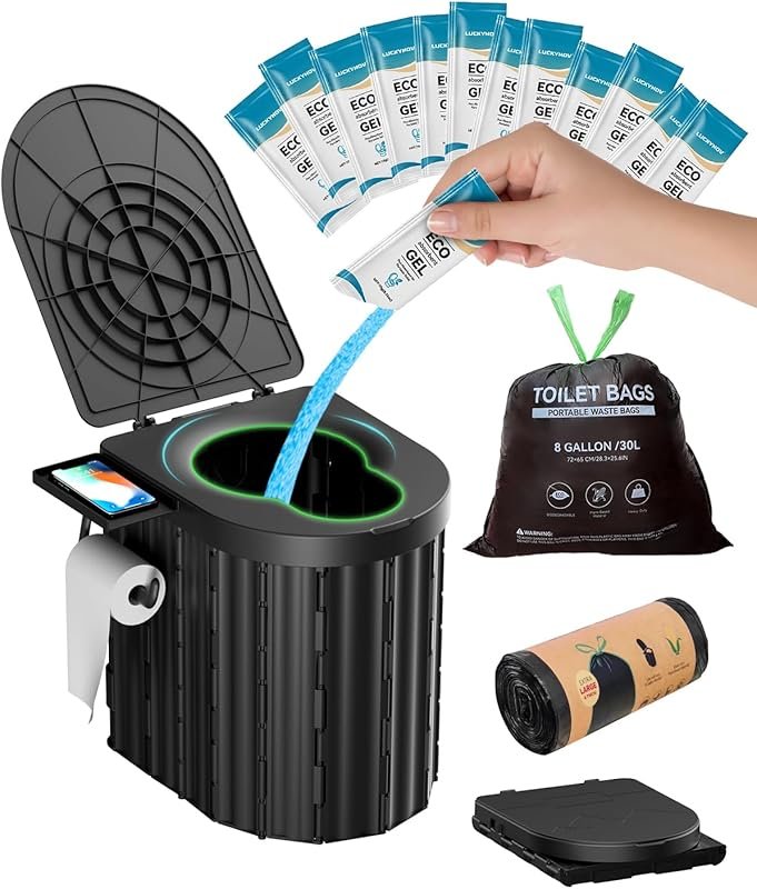 Portable Toilet with Urine Gel & Leak-Proof Bags – Odorless Camping To