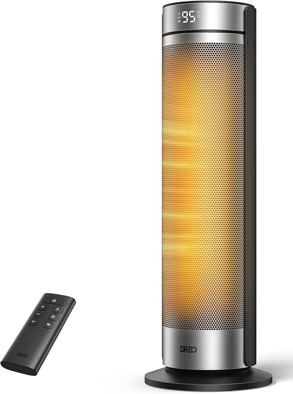 Quiet Portable Ceramic Tower Heater with Thermostat, Oscillation, Time