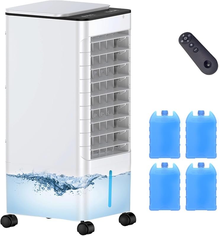 Quiet Windowless Air Cooler with Timer, Oscillation, and Ice Packs for