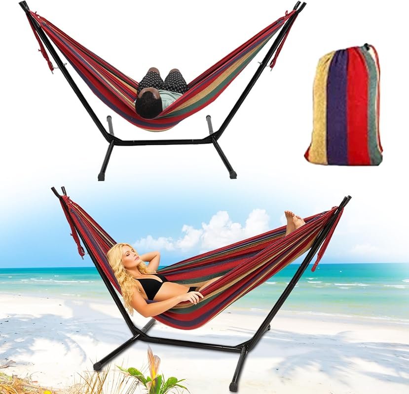 Portable Metal Hammock Stand and Hammock for Two People, 600 LBS, Indo