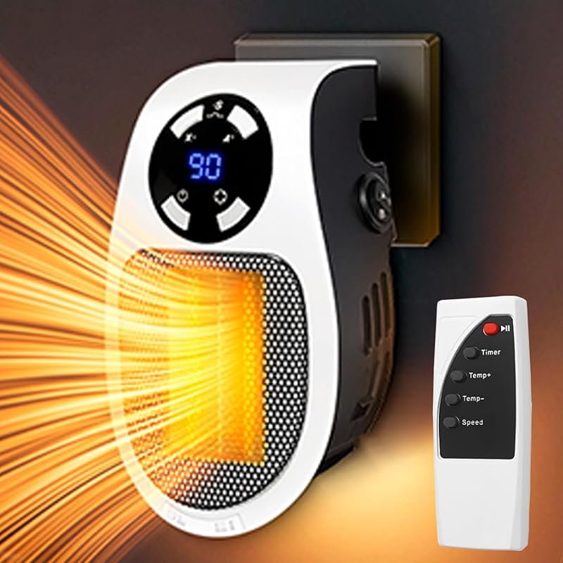 Small Portable Plug-in Wall Heater for Bathrooms, with Remote, Thermos