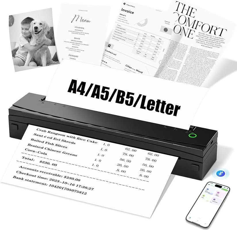 D80 Portable Wireless Inkless Thermal Printer for Mobile, Supports US 