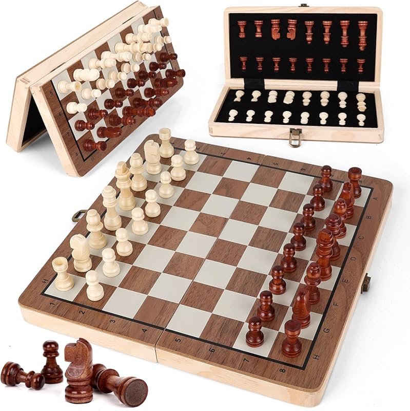 Wooden Chess Set,11.5 inch Magnetic Chess Board Folding Design with St