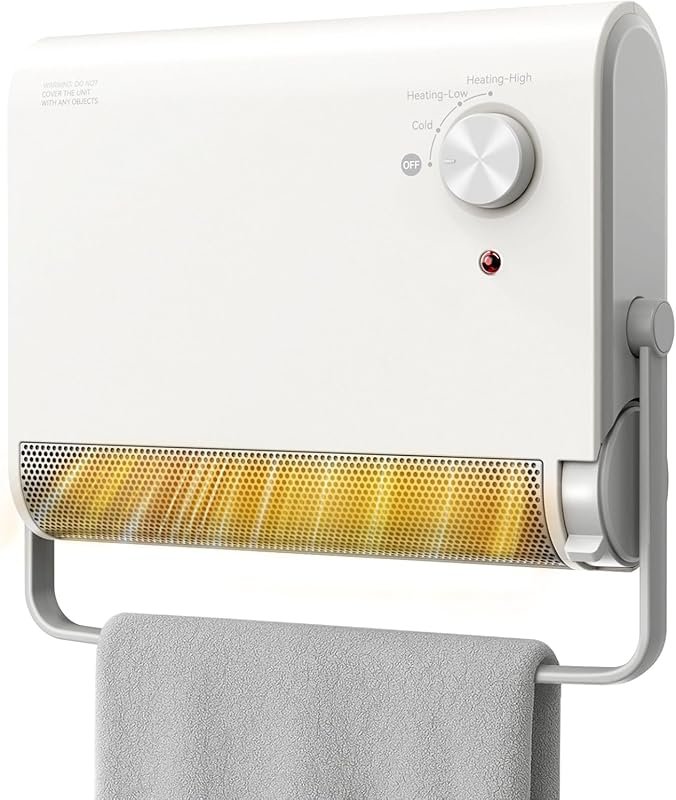 Wall-Mounted PTC Bathroom Heater with Oscillation, Adjustable Temperat