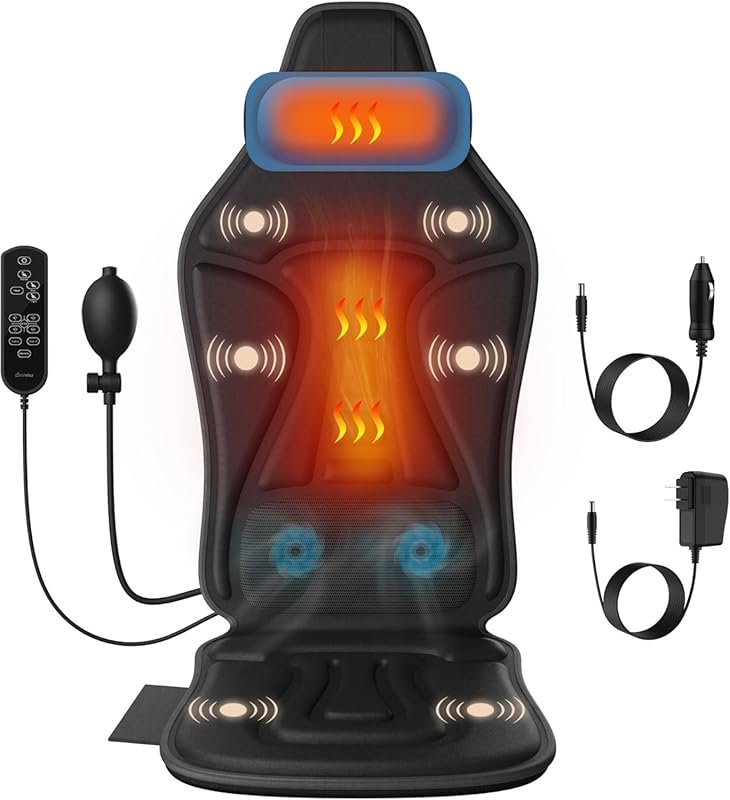 Vibration Massage Chair Pad with Heat, Waist Cooling and Neck Support 