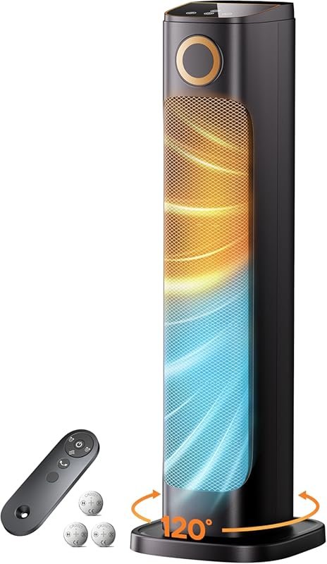 1500W Portable Electric Tower Heater Fan Combo with Remote, Oscillatio