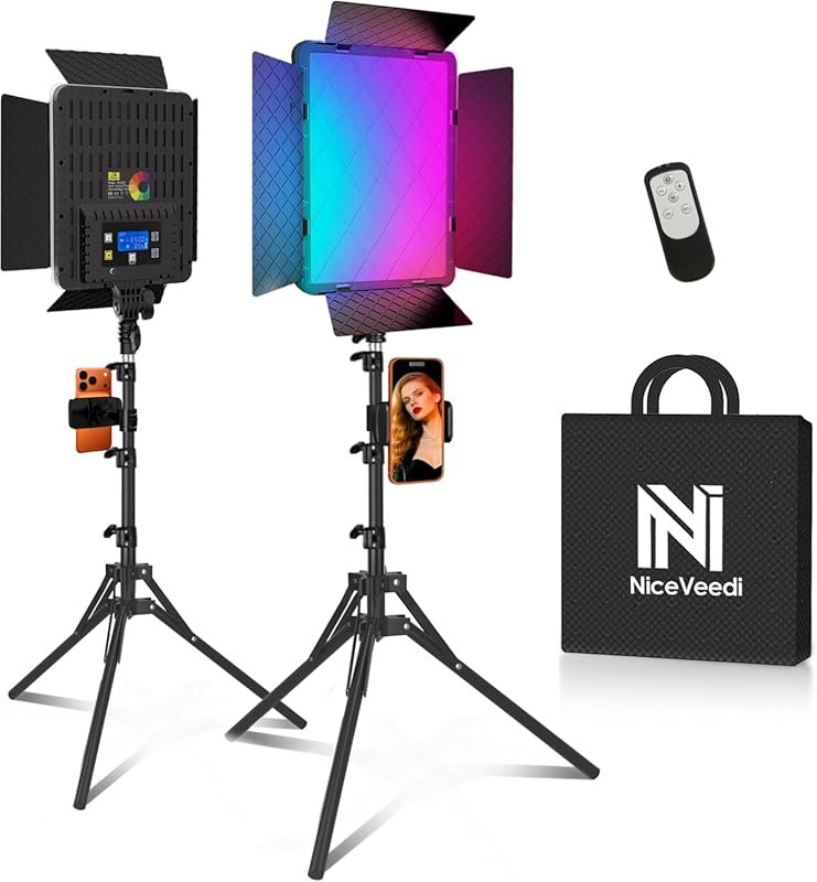 Portable RGB LED Photography Light Kit, Dimmable 2700-6500K, with Remo