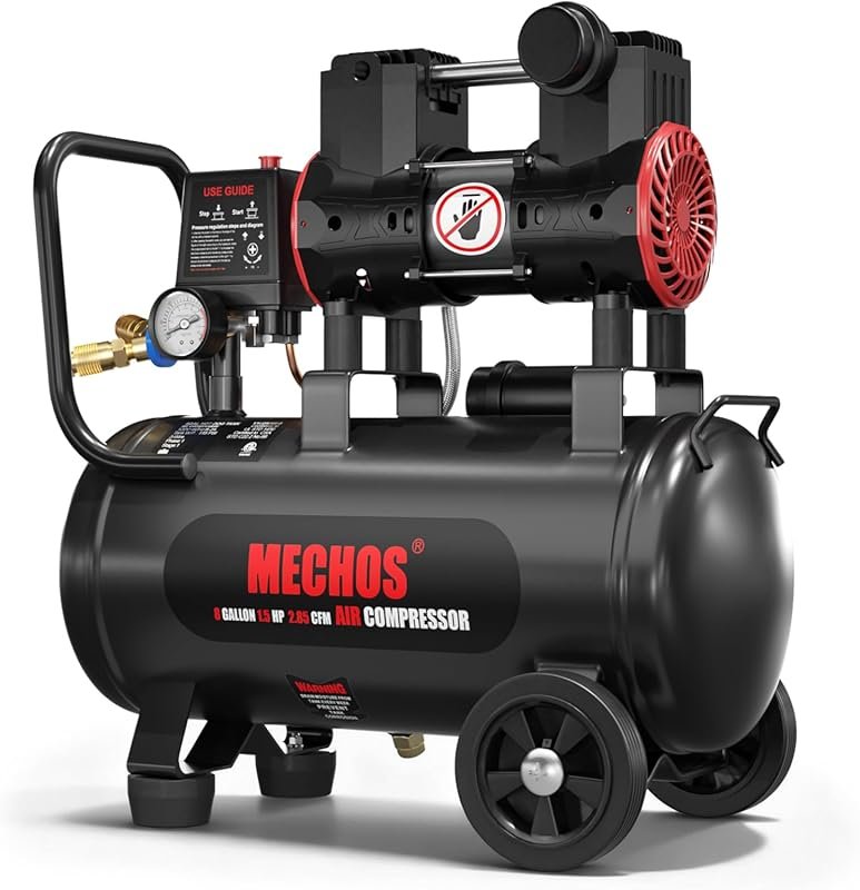 Quiet 8 Gallon Oil-Free Air Compressor, 1.5 HP for Home Garage, Tire I