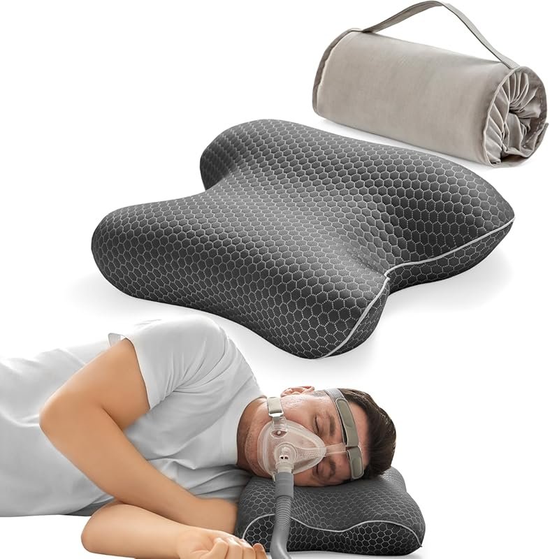 Memory Foam CPAP Neck Pillow for Side and Back Sleepers, Portable Slee