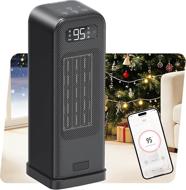 MORENTO Portable 1500W PTC Ceramic Heater: Quiet, Smart WiFi Control f
