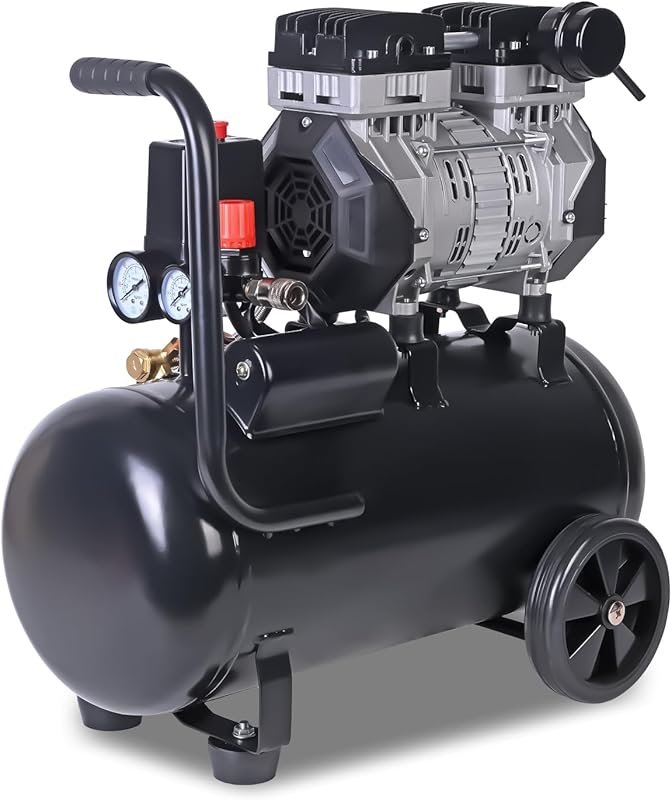 Quiet Oil-Free 6.3 Gallon Air Compressor, 2 HP, 116 PSI for Home Garag